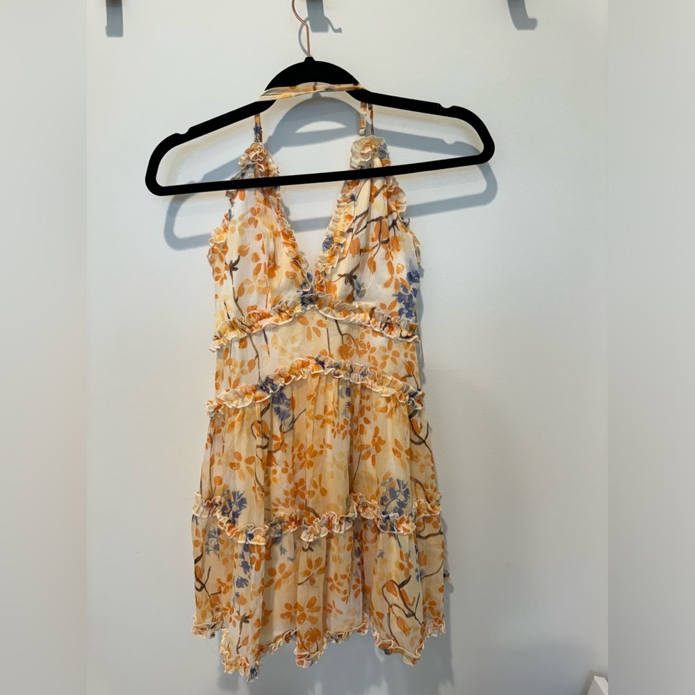 Floral Dress in Orange and Blue